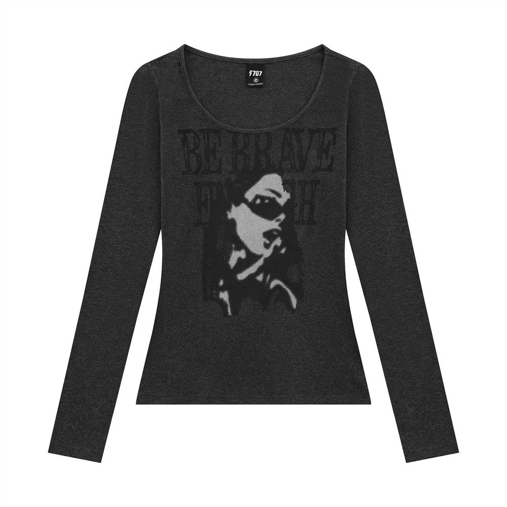 Letter Print Long Sleeve T-Shirt For Women | MuddyStock Originals Black