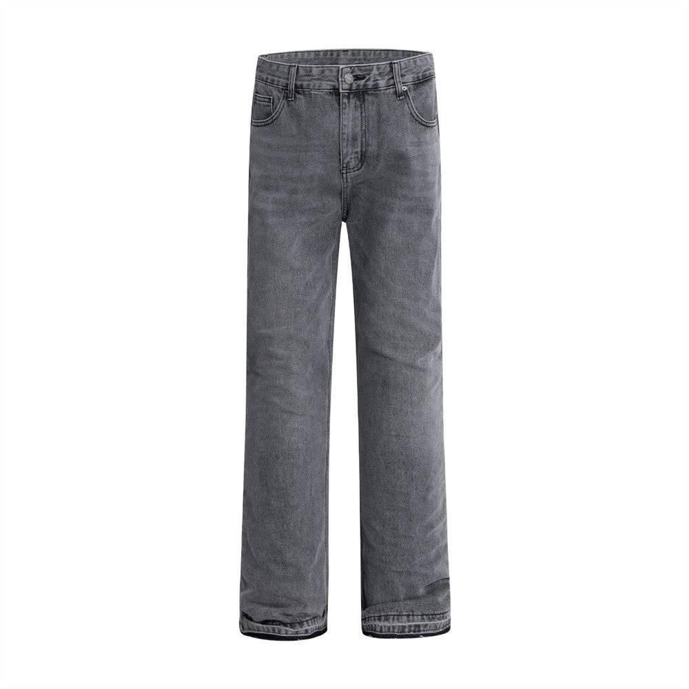 Punk Distressed Wash Raw Edge Denim Trousers For Men Foggy Gray MuddyStock