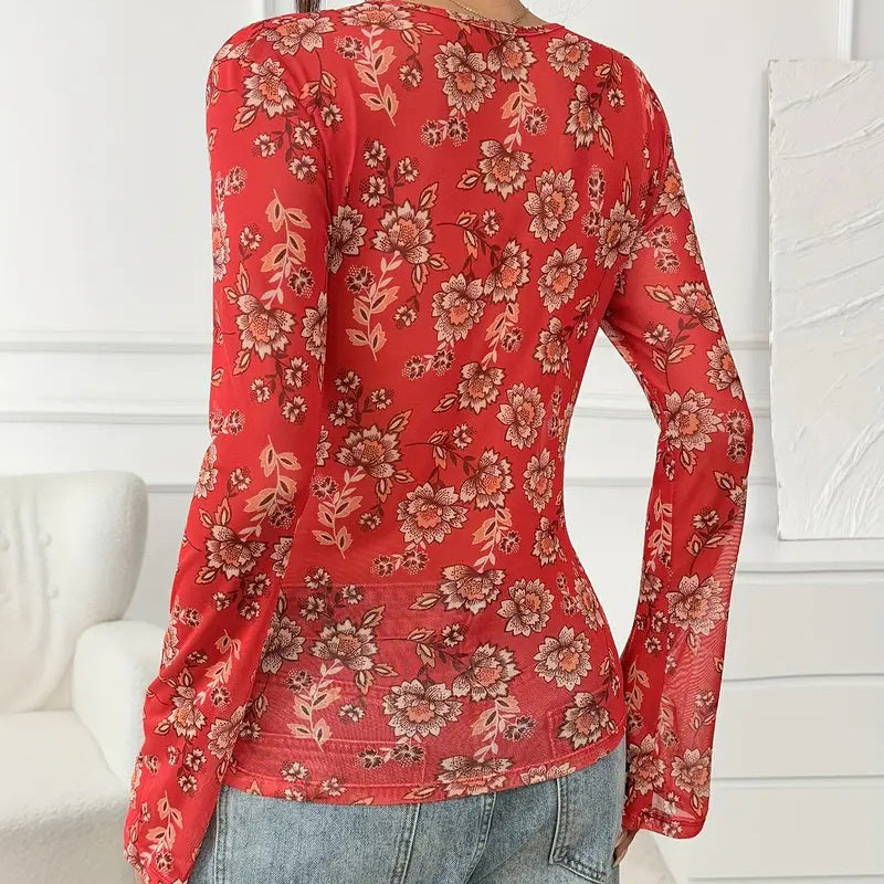 Women Button Down Long Sleeve V Neck Ruched Fitted Top MuddyStock