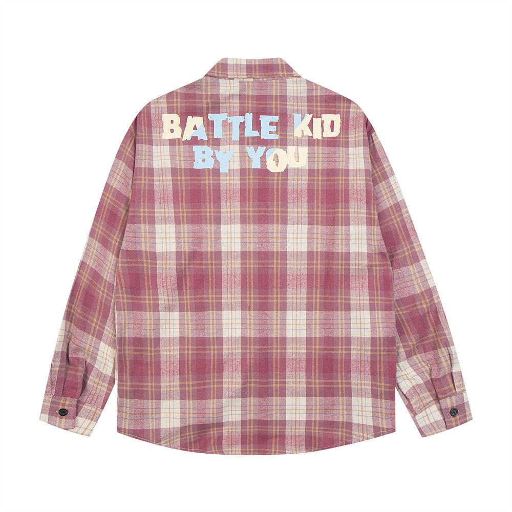 Loose Plaid Long Sleeve Shirt For Men And Women Pink MuddyStock