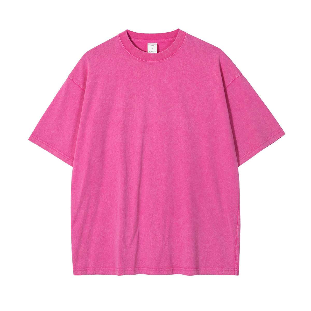 New Crew Neck Cotton Batik Short Sleeve Basic T-Shirt Rose Red MuddyStock