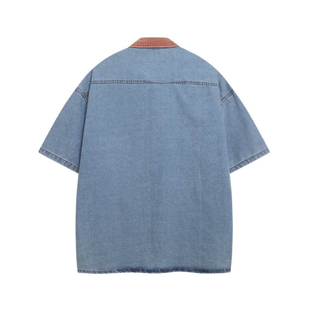 Embroidered Denim Short Sleeve Shirt for Men And Women MuddyStock