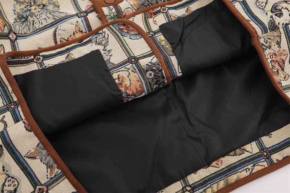 Animal Cat Plaid Lapel Coat For Women MuddyStock