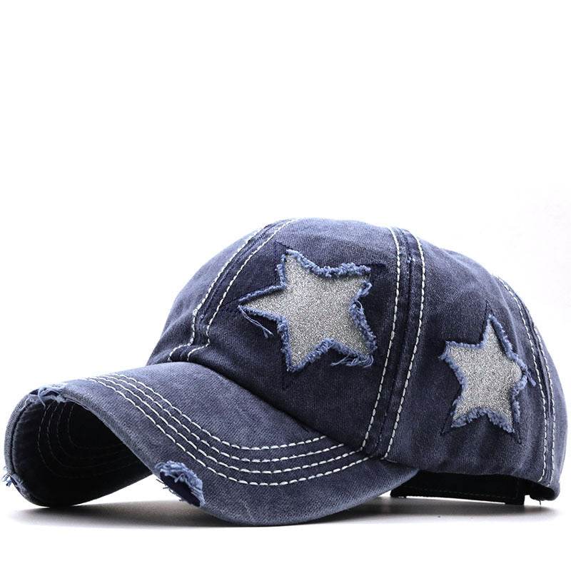 Washed And Worn Pentagram Baseball Cap Navy Blue MuddyStock