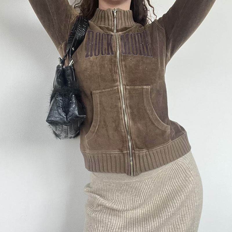 Retro Brown Velvet Sweater Top MuddyStock