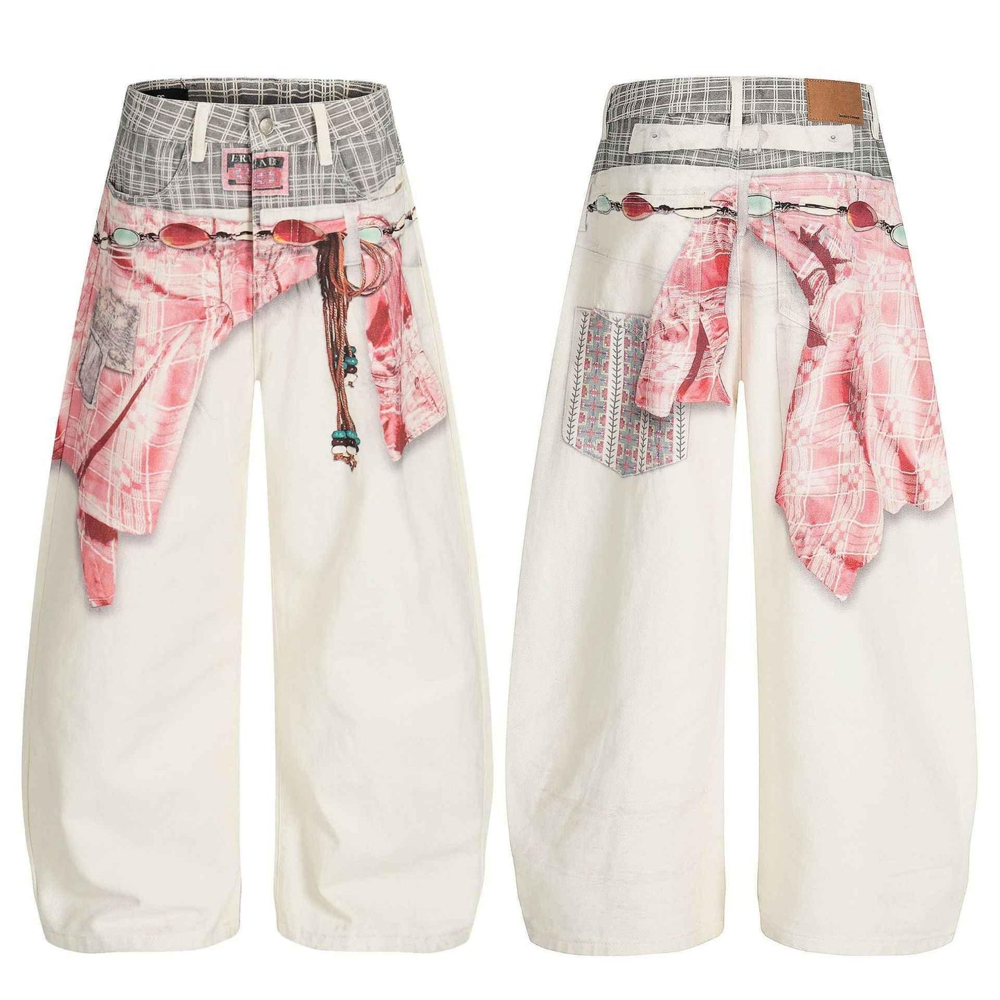 Street Retro High-End Scarf Print Design Loose Knife-Edge Jeans For Women | MuddyStock Originals