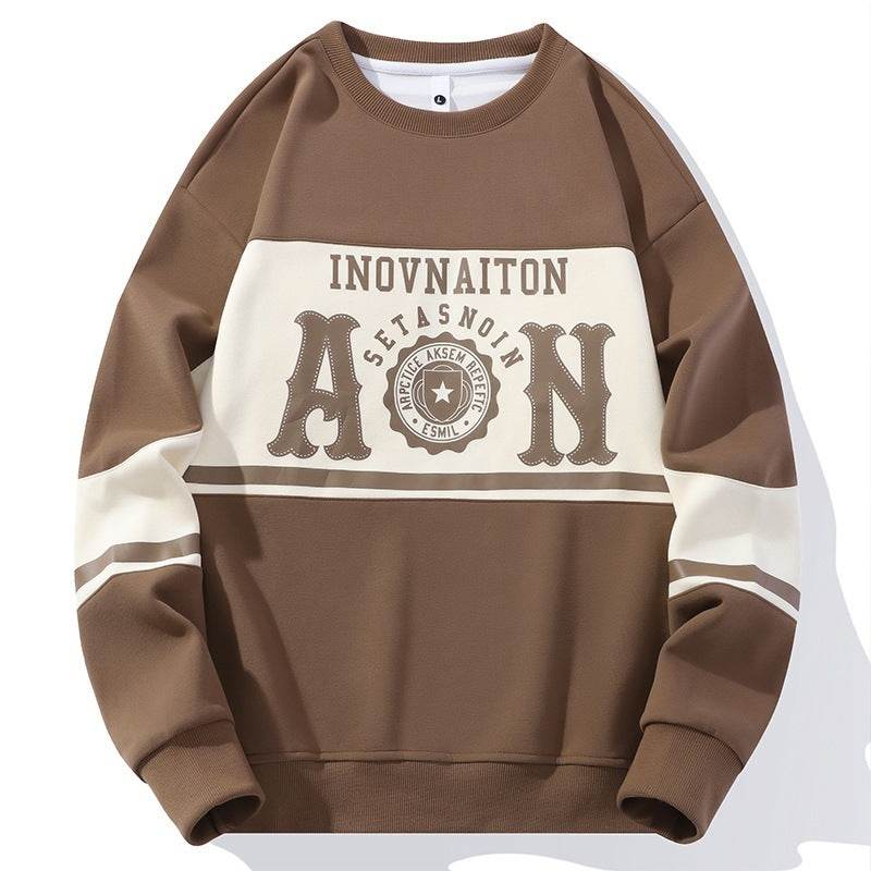 Mens Fashion Print Crew Neck Sweatshirt Coffee MuddyStock