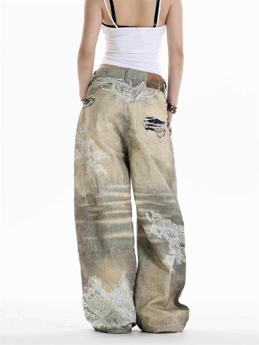 Cross Printed Jeans Women's Wide-leg Pants MuddyStock