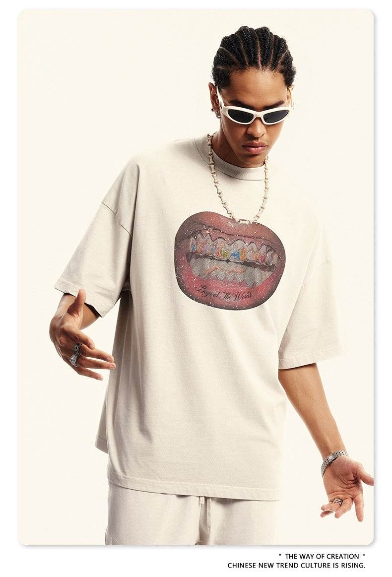 American Retro Graffiti Short Sleeve Men's High Street Printed T-shirt MuddyStock