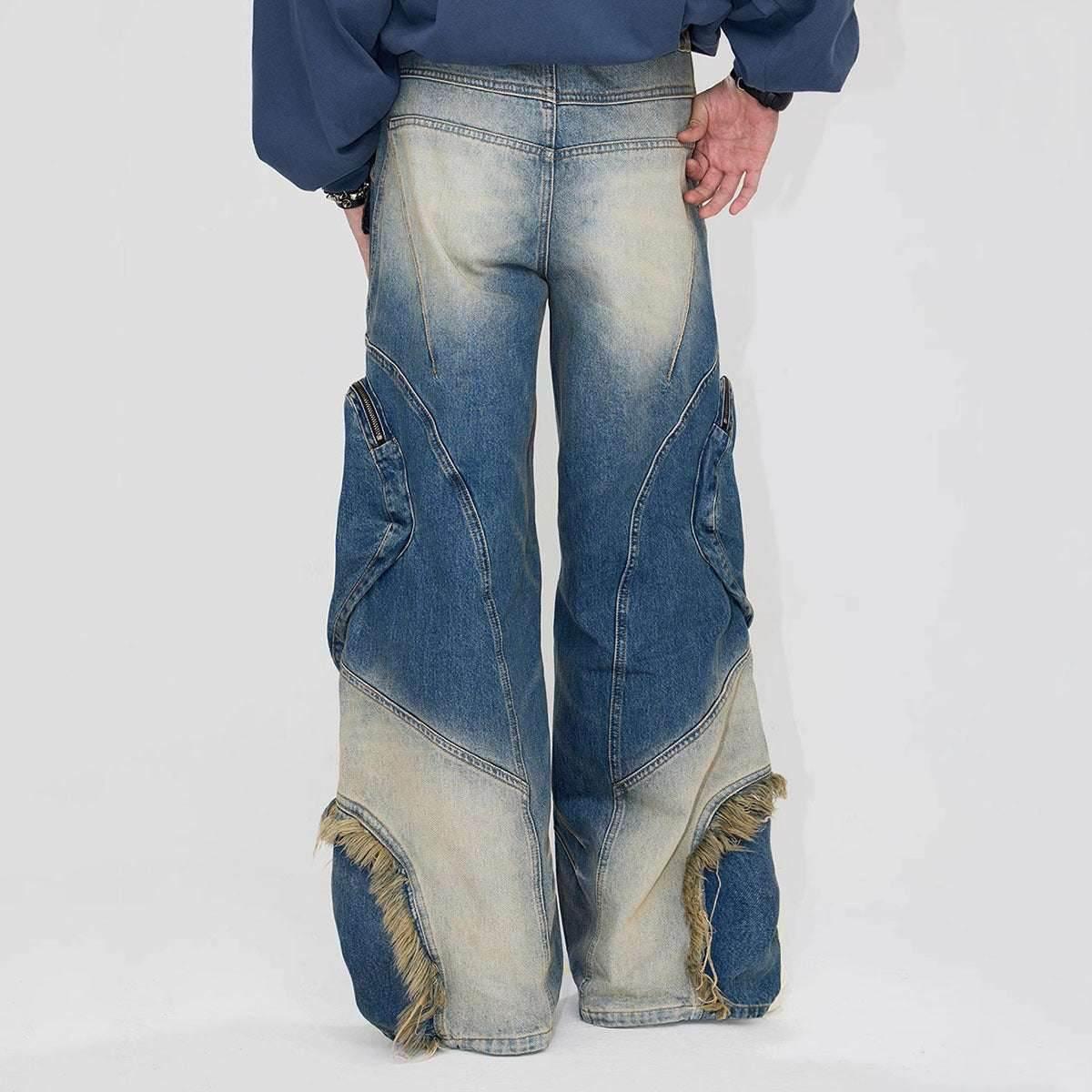 Special-shaped Structure Pocket Rinse Dyed Heavy Tooling Niche Jeans