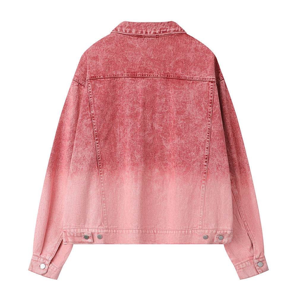 Washed Tie-dye Gradient Denim Jacket For Women MuddyStock