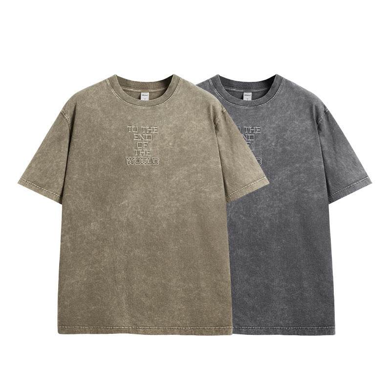 Men's Street Retro Washed Embroidered T-shirt MuddyStock