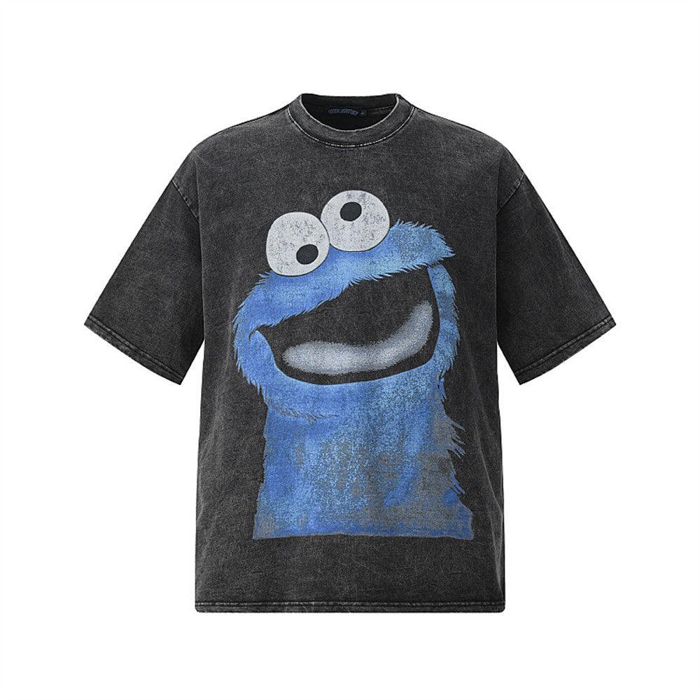 Cartoon printed distressed pure cotton short sleeved t-shirt for men | MuddyStock Originals