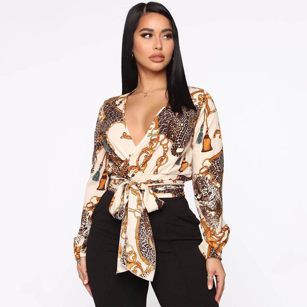 V-Neck Bow Tie Long-Sleeved Crop Top MuddyStock