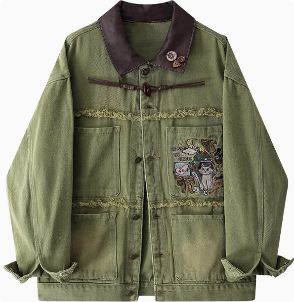 Brushed Denim Jacket For Women Green MuddyStock All Products