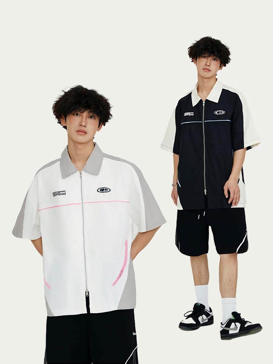 High Street Matching Letters Printing Lapel Short Sleeve Shirt For Men MuddyStock