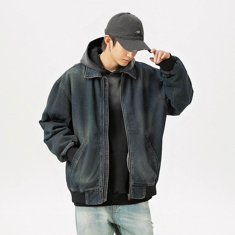 Retro Worn Looking Washed-out Denim Jacket For Men MuddyStock