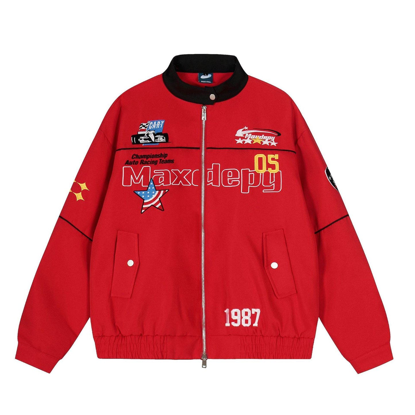 Embroidered racing jacket for men and women | MuddyStock Originals Red MuddyStock