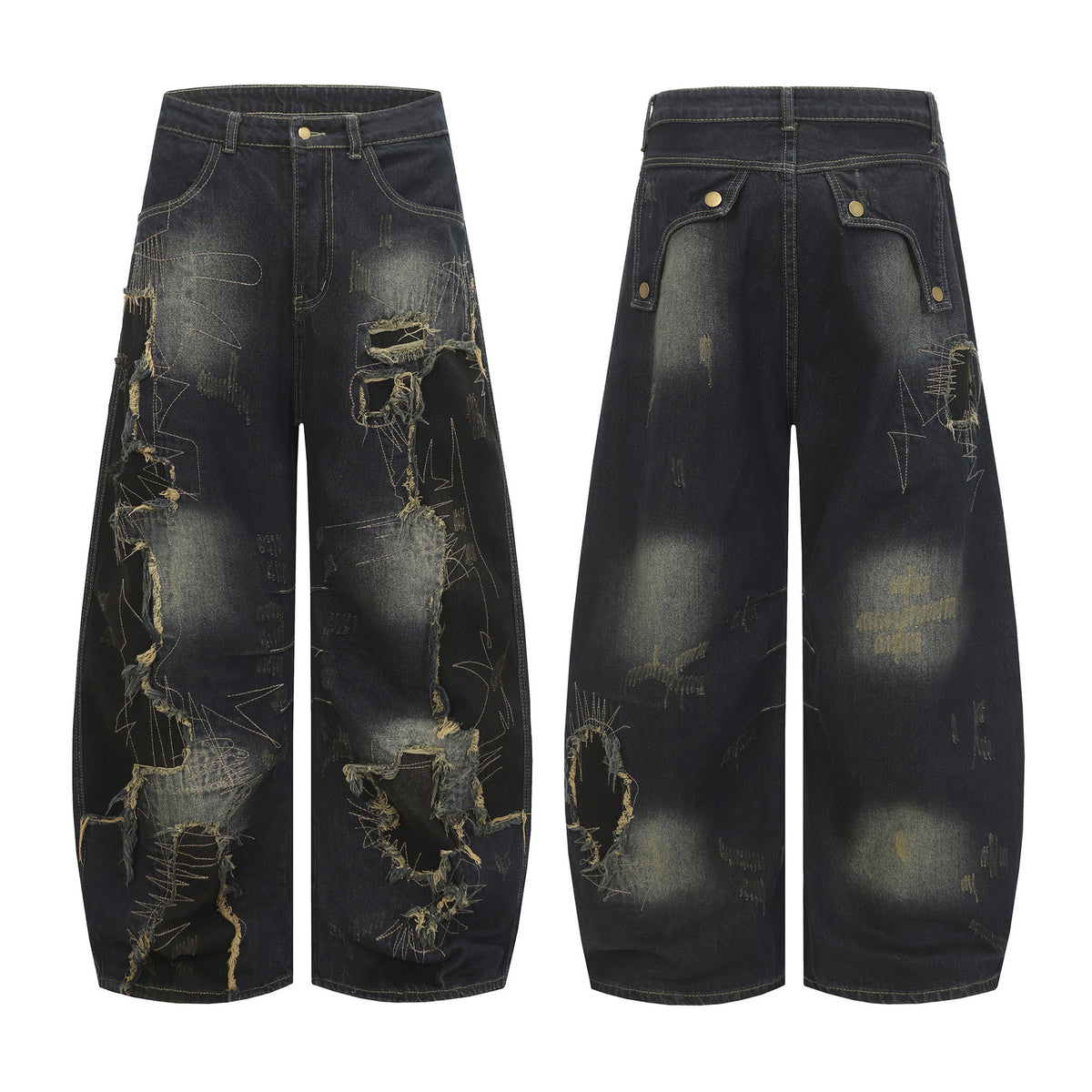 Washed patch curved knife jeans for women | MuddyStock Originals