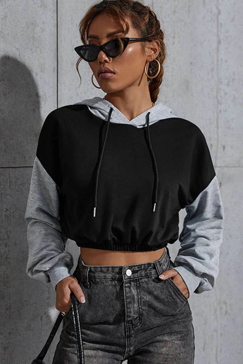 Contrast Long Sleeve Cropped Hoodie | MuddyStock Originals MuddyStock