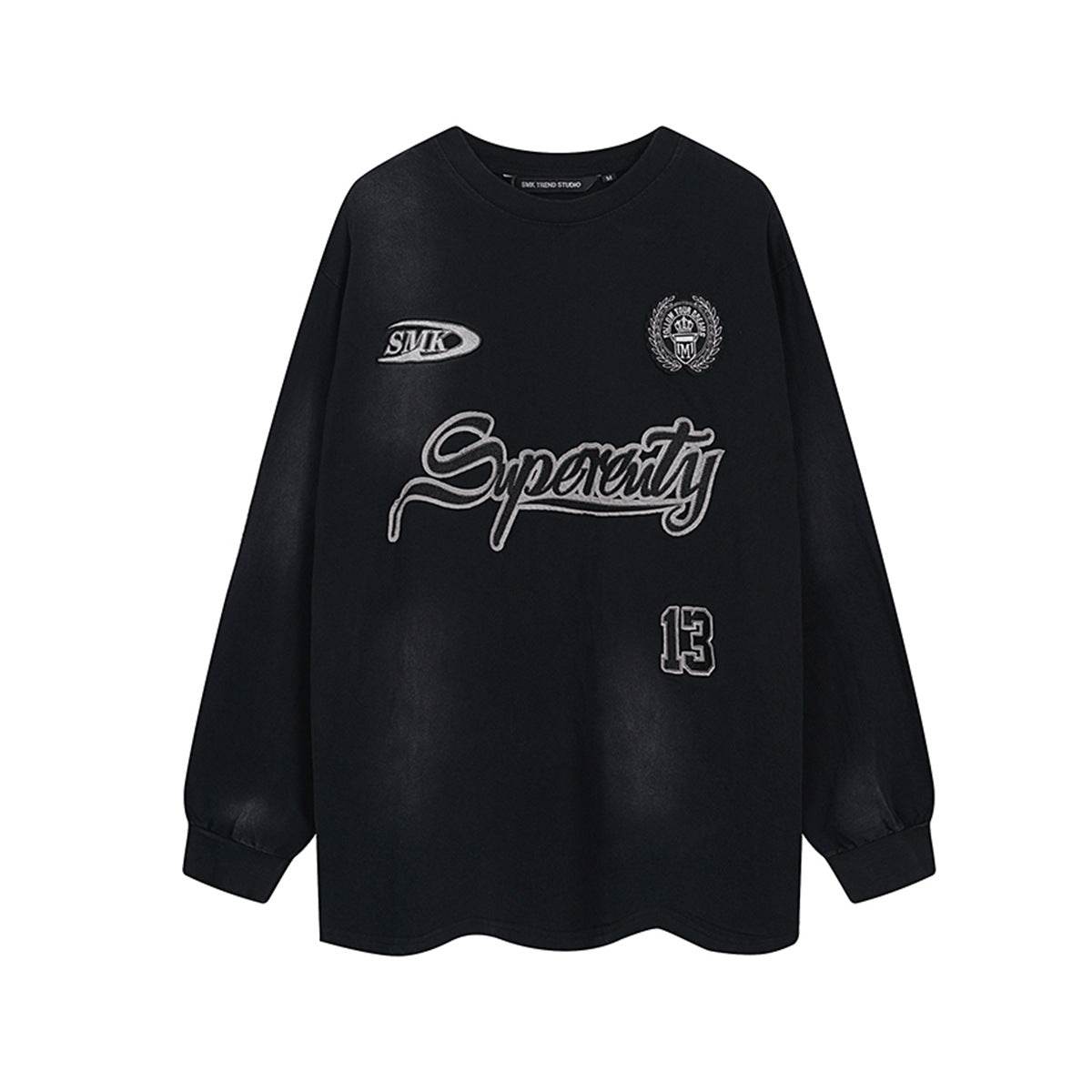 Washed patchwork embroidered sportswear round neck sweatshirt For Women | MuddyStock Originals MuddyStock