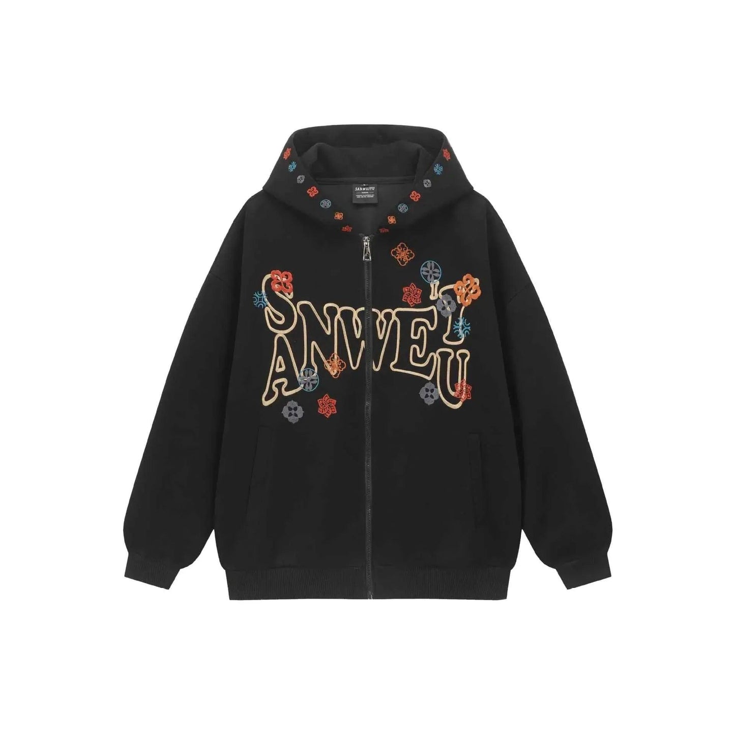 Loose Hoodie with Letter Embroidery For Women | MuddyStock Originals Black