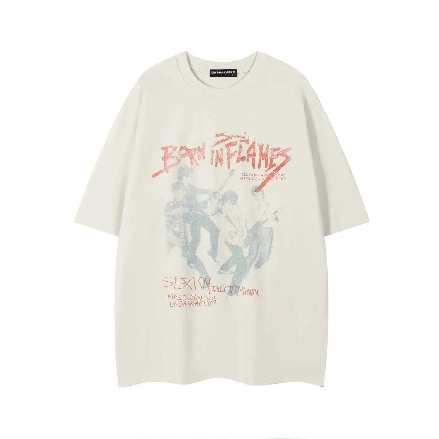 Rock Band Letter Print Short Sleeve T-Shirt For Men | MuddyStock Originals Light Apricot