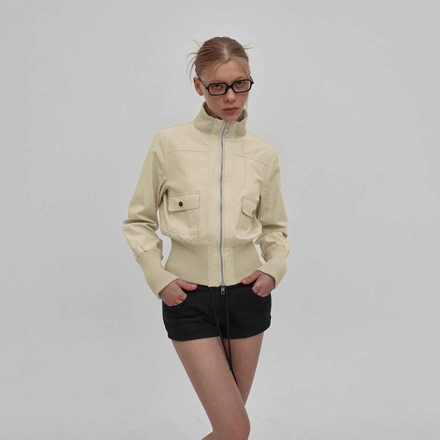 Biker Style Stand Collar Patchwork Zipper Jacket For Women | MuddyStock Originals