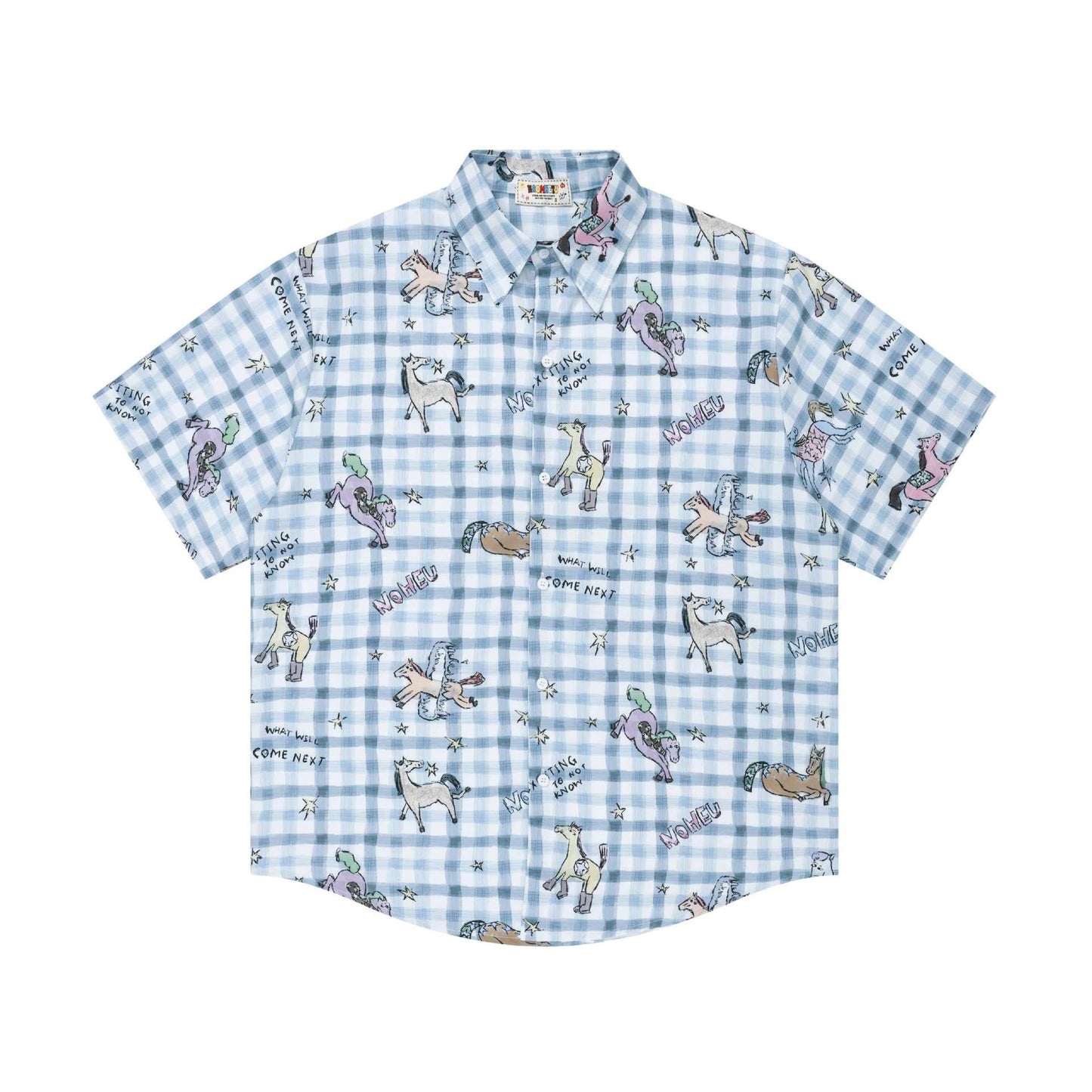 Hand drawn pony print short sleeved shirt for men | MuddyStock Originals Blue