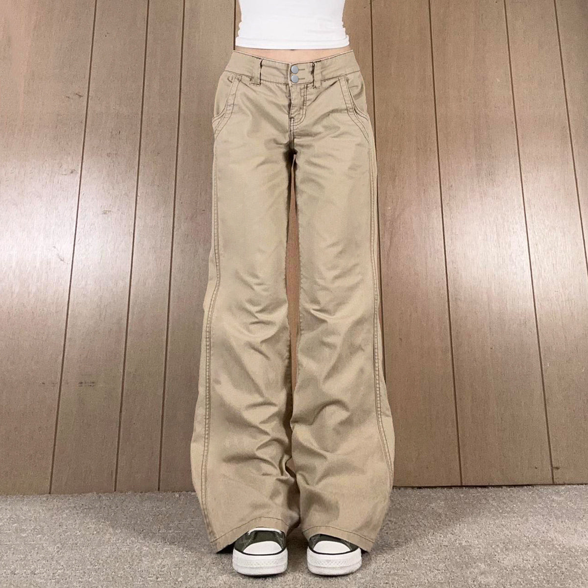 Retro khaki high waisted straight leg jeans for women