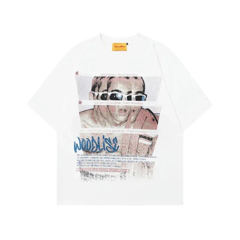 Retro Character Print Short Sleeve Men's Hip Hop Oversize Cool Crew Neck T-Shirt | MuddyStock Originals Off-white