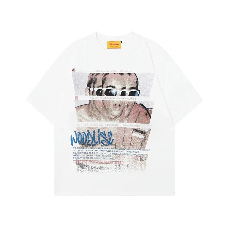 Retro Character Print Short Sleeve Men's Hip Hop Oversize Cool Crew Neck T-Shirt | MuddyStock Originals Off-white eprolo