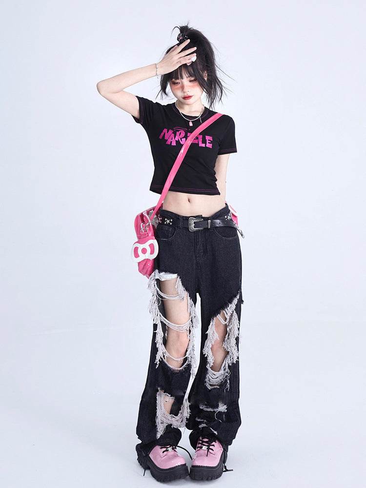 Tassel Design Floor Mop Pants Black MuddyStock