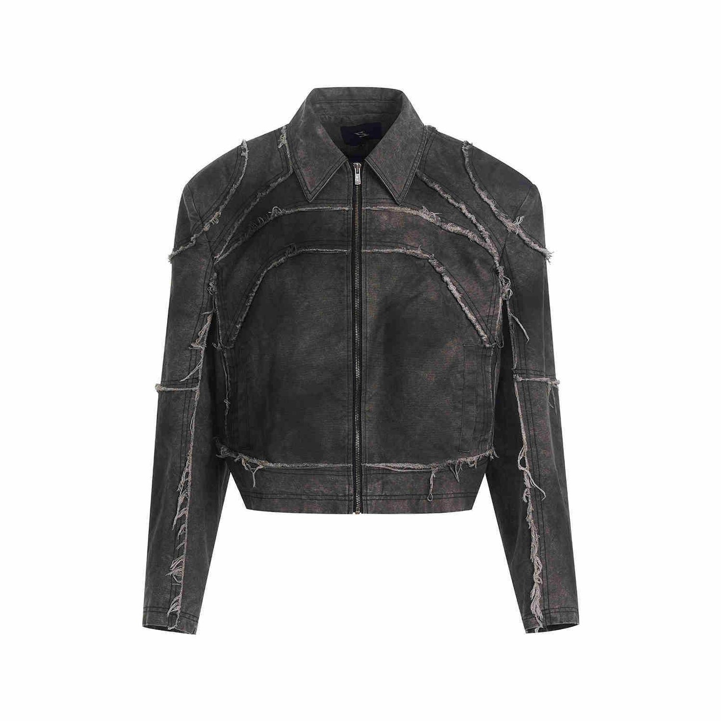 Short Gray Padded Shoulder Denim Coat For Men Gray MuddyStock