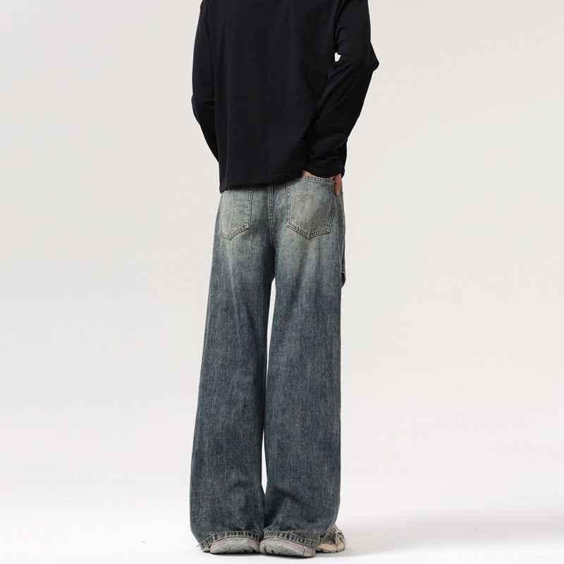 Men's Retro Straight Jeans With Deconstructive Design