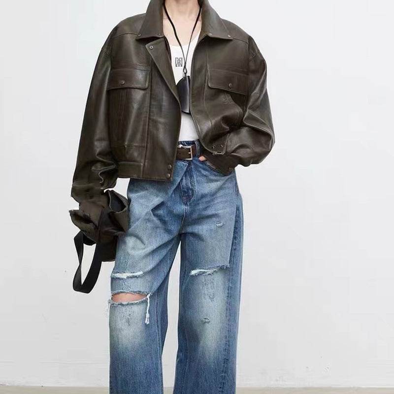 New Sheepskin Retro Loose Profile Casual Short Jacket For Men And Women MuddyStock