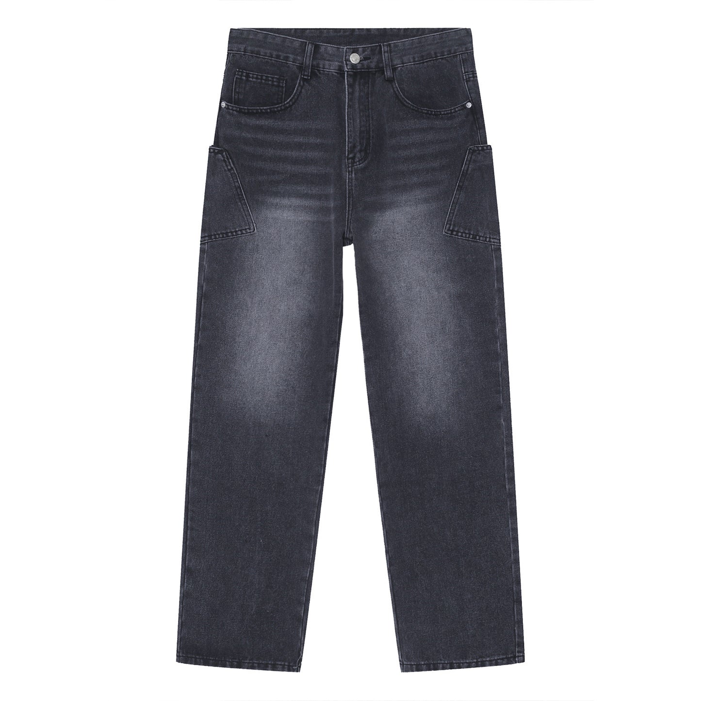 Korean Fashion Type Loose Straight Jeans For Men And Women Black MuddyStock