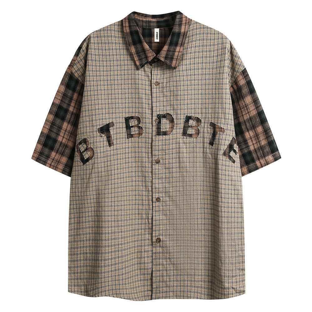 Color Matching Short Sleeve Plaid Shirt For Men And Women MuddyStock