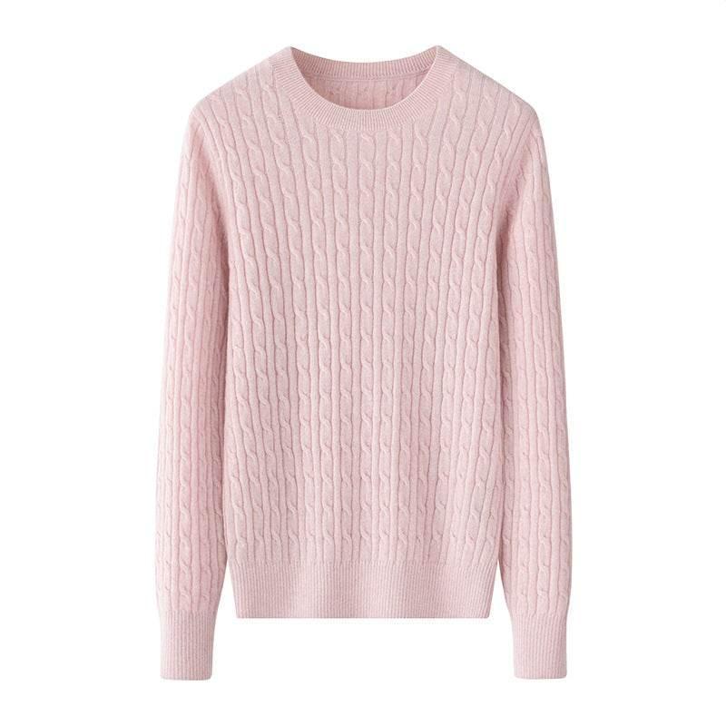 Round Neck Sweater Women's Pure Cashmere Sweater Pink