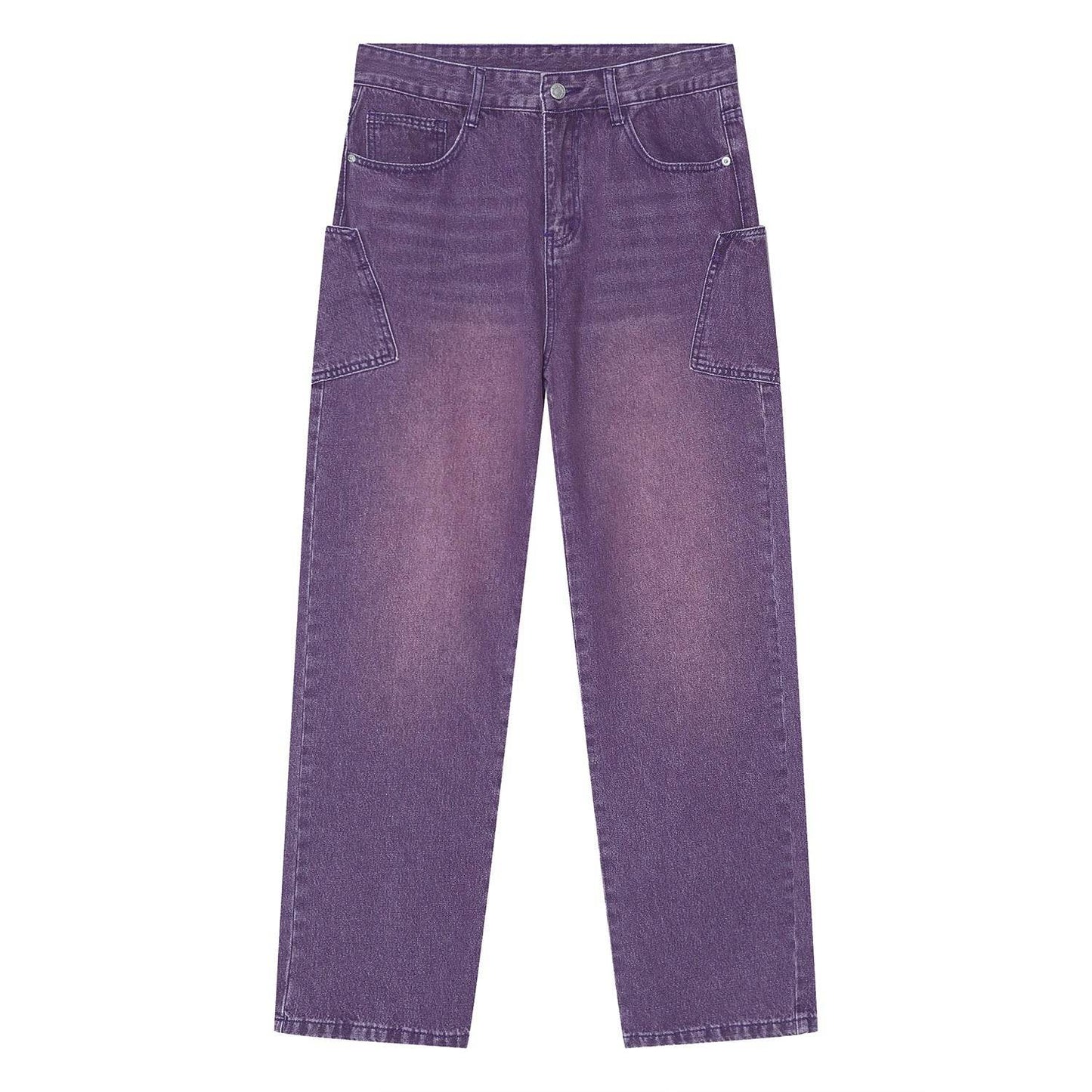 Korean Fashion Type Loose Straight Jeans For Men And Women Purple