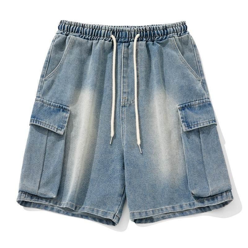 Summer New Loose Side Three-dimensional Large Pocket Leisure Fifth Pants Blue