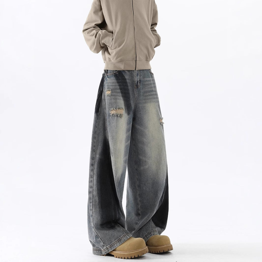 Men's American-style Splash-ink Ripped Machete Jeans MuddyStock