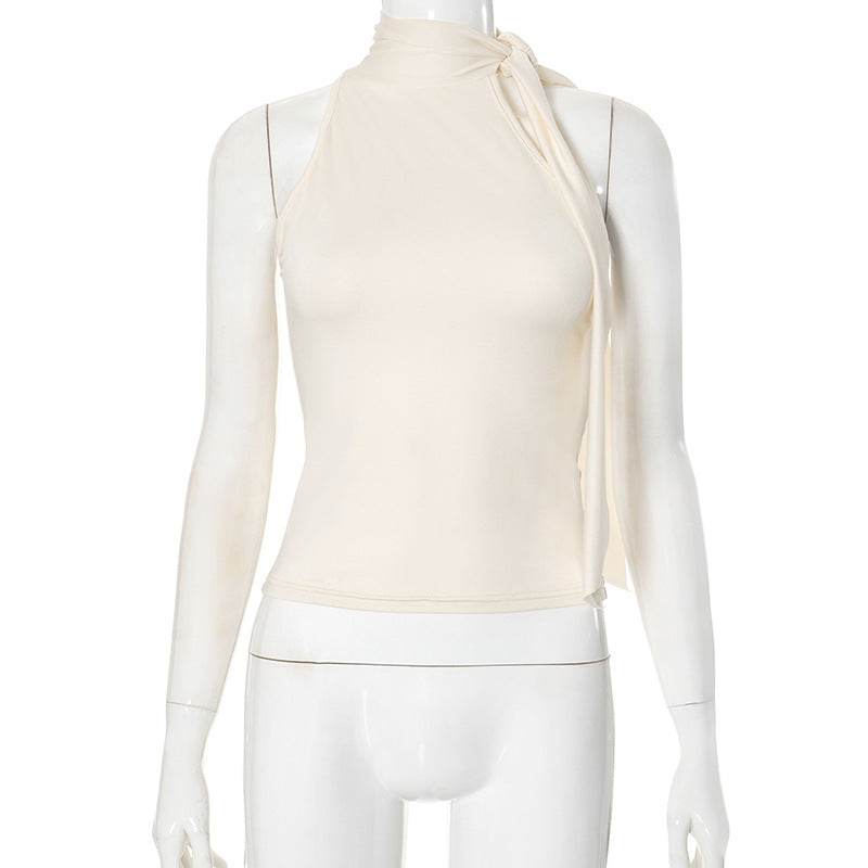Women's Turtleneck Bundle Ribbon T-shirt Top Apricot MuddyStock