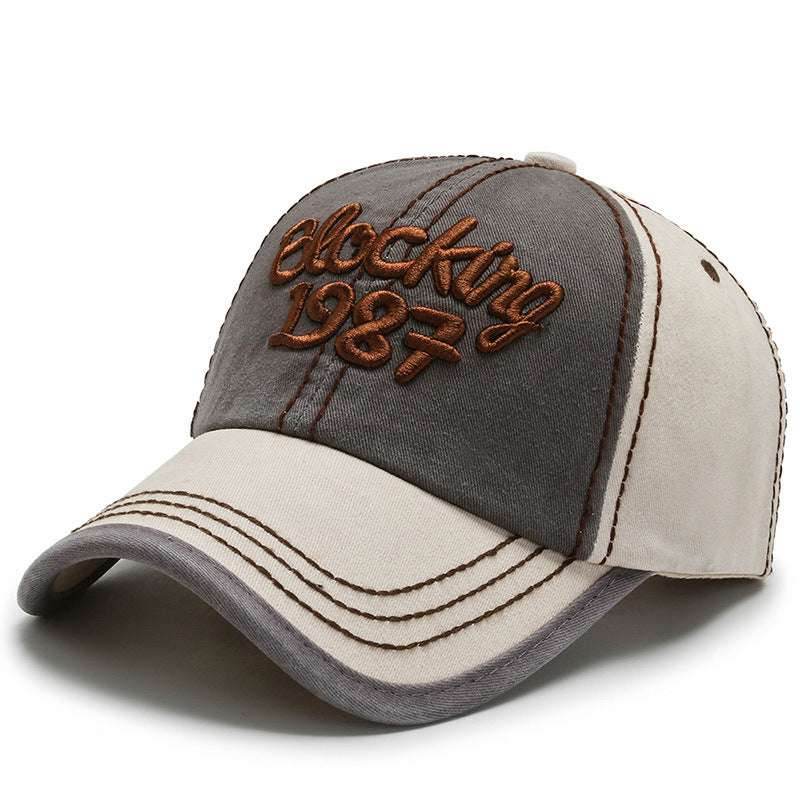 Korean Color Block Embroidery Baseball Cap Grey with rice brim MuddyStock