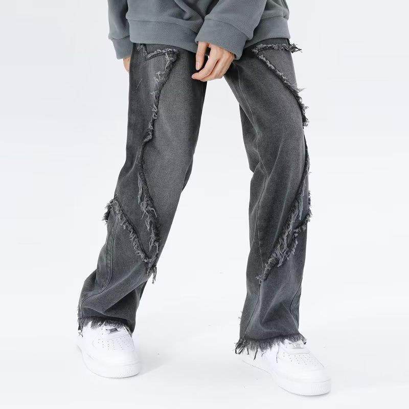 Raw Hem Jeans Men's American High Street Straight-leg Pants MuddyStock