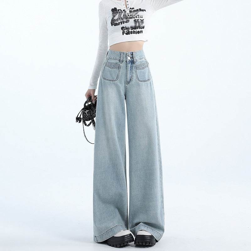 Women's American-style Retro Loose Wide Jeans 71824 Light Blue Trousers MuddyStock