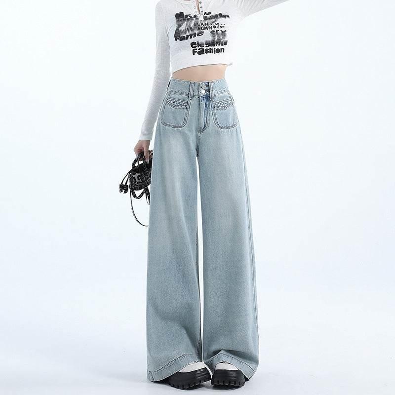 Women's American-style Retro Loose Wide Jeans 71824 Light Blue Trousers