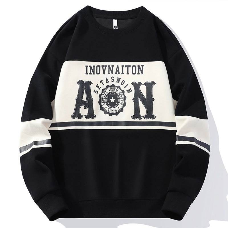 Mens Fashion Print Crew Neck Sweatshirt Black MuddyStock