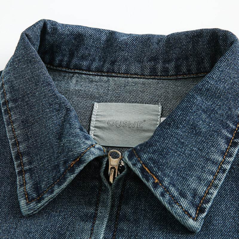 Polo Collar Japanese-style Retro Washed Denim Jacket For Men And Women MuddyStock