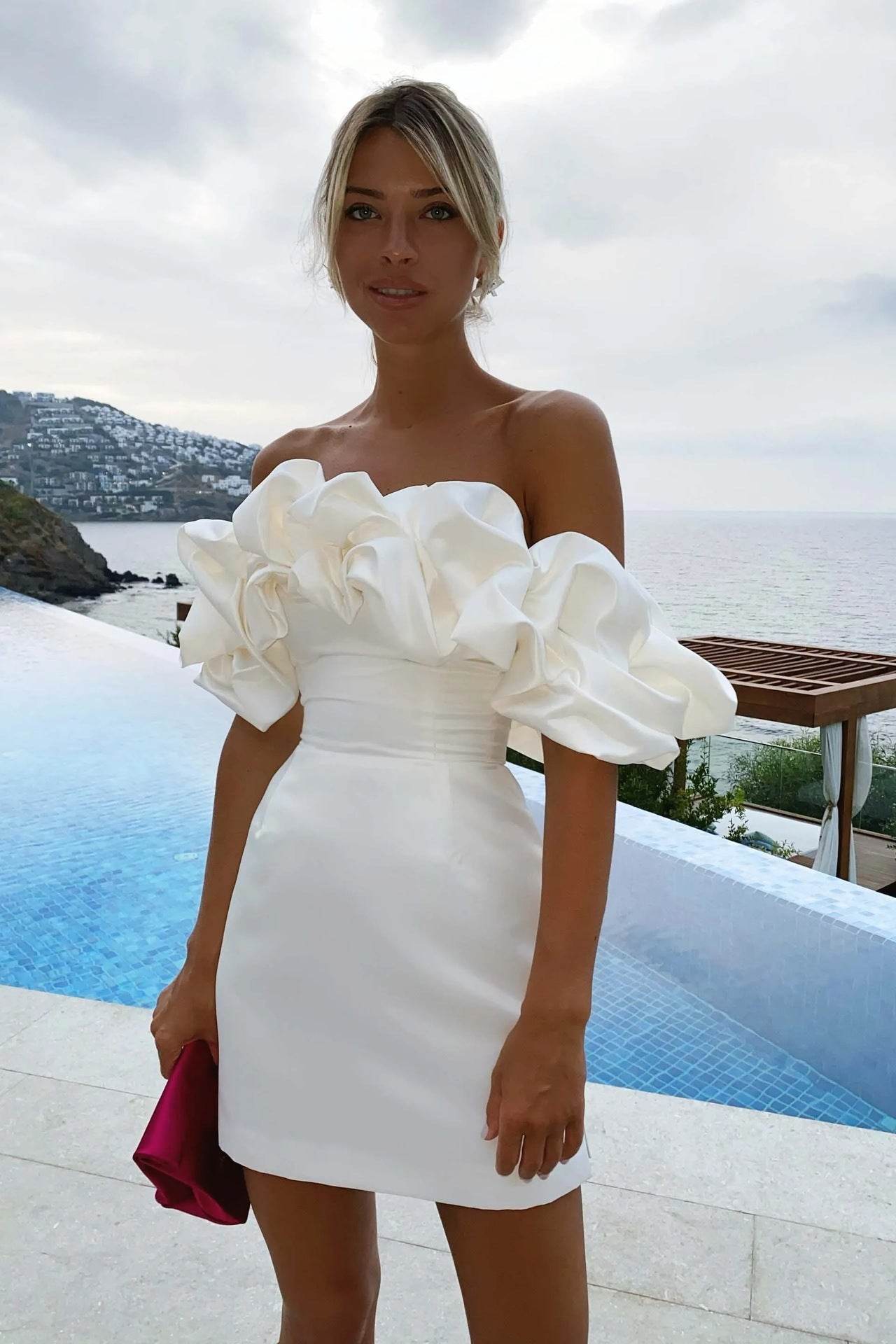 Women's Shoulder High-end Temperament Formal Dress White MuddyStock